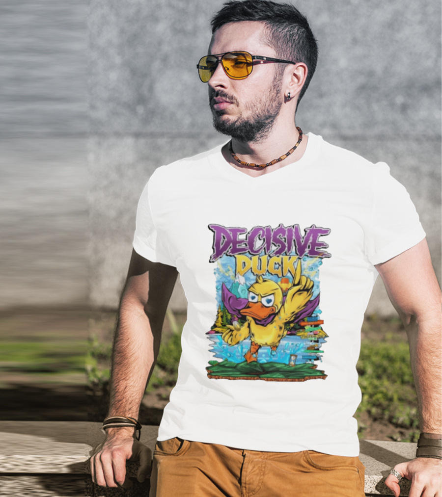 Decisive Duck Adventure Cartoon Style Colorful Forest Scene T-Shirt