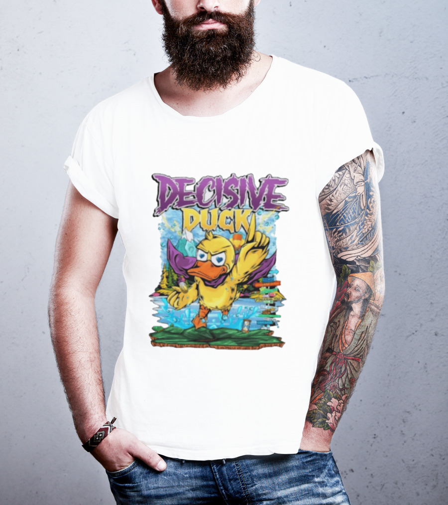 Decisive Duck Adventure Cartoon Style Colorful Forest Scene T-Shirt
