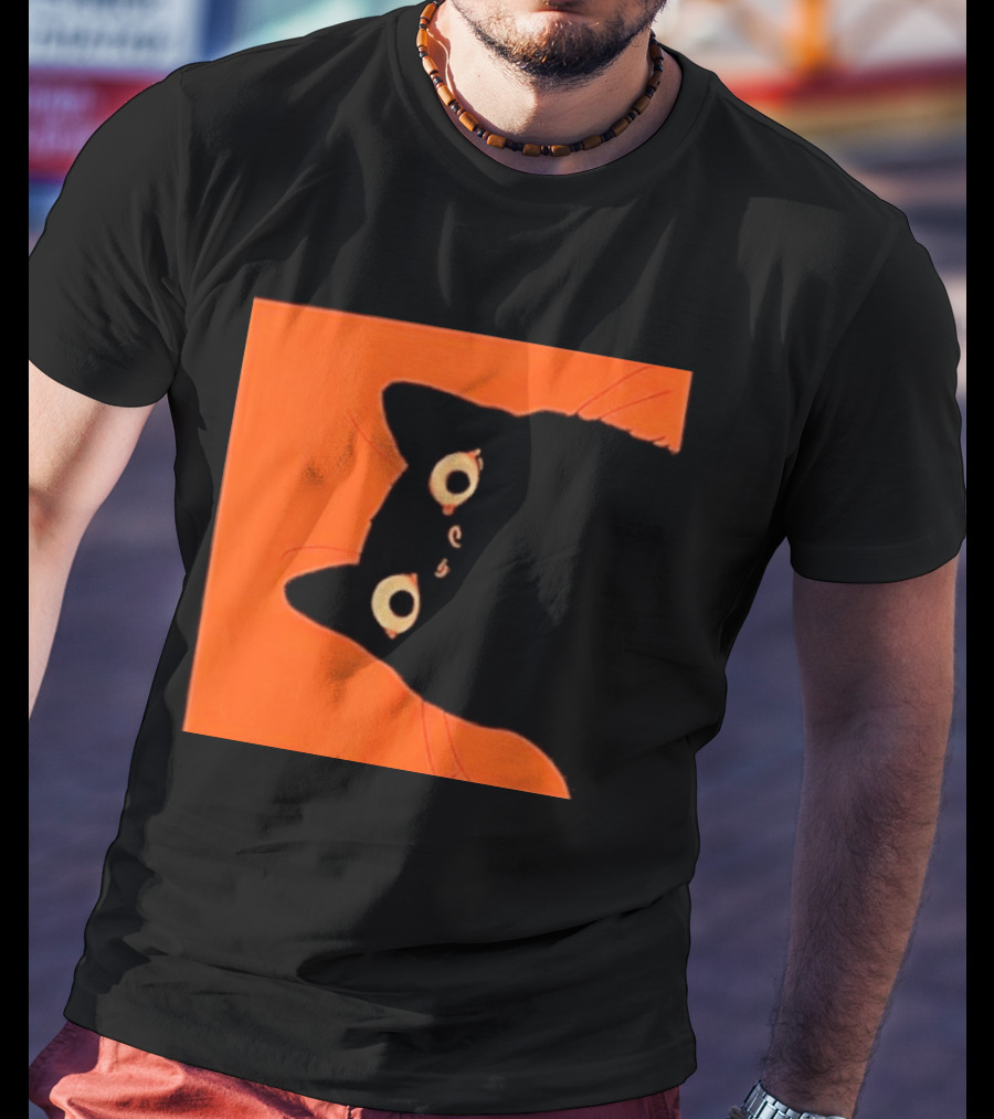 Orange Black Cat Peeking T-Shirt