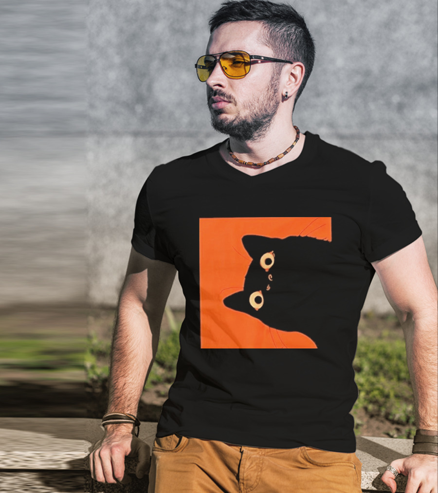 Orange Black Cat Peeking T-Shirt