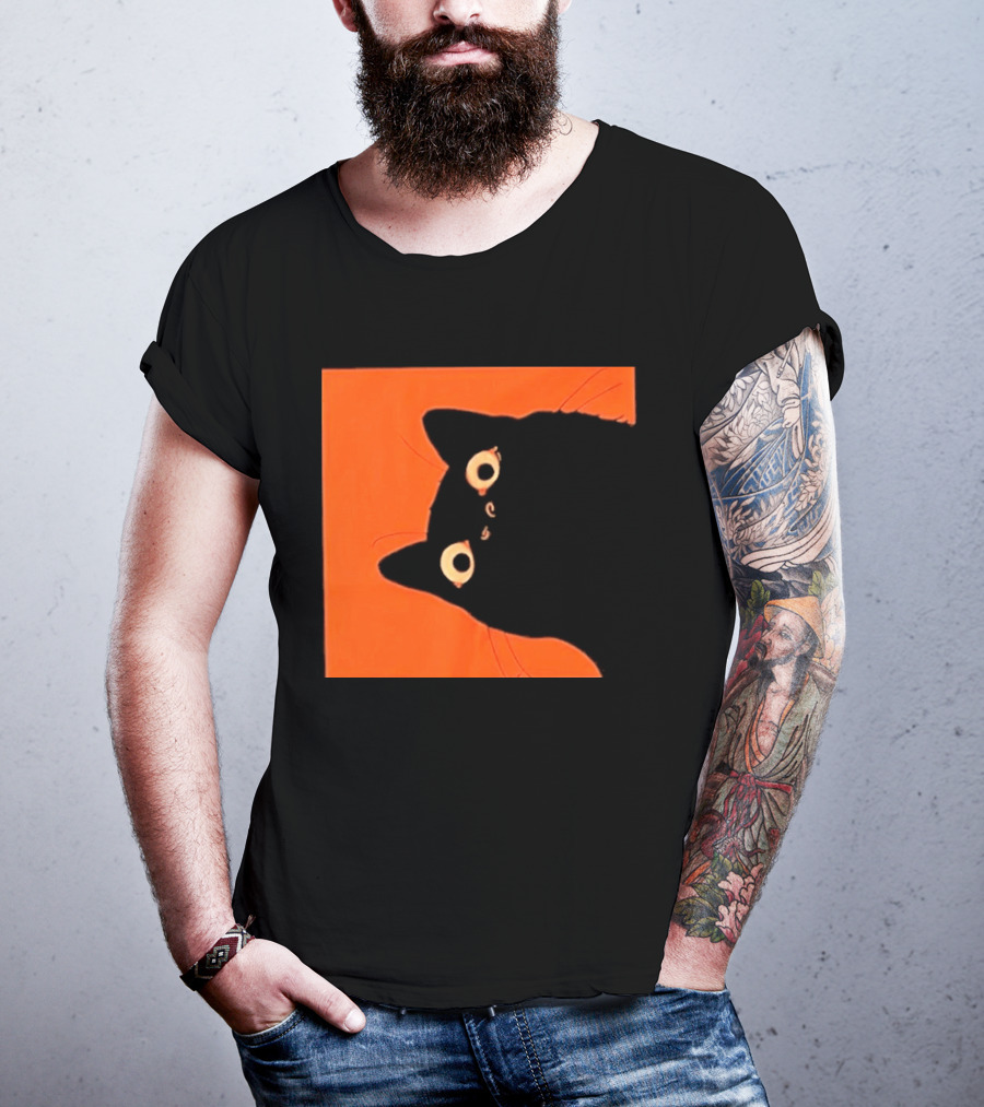Orange Black Cat Peeking T-Shirt