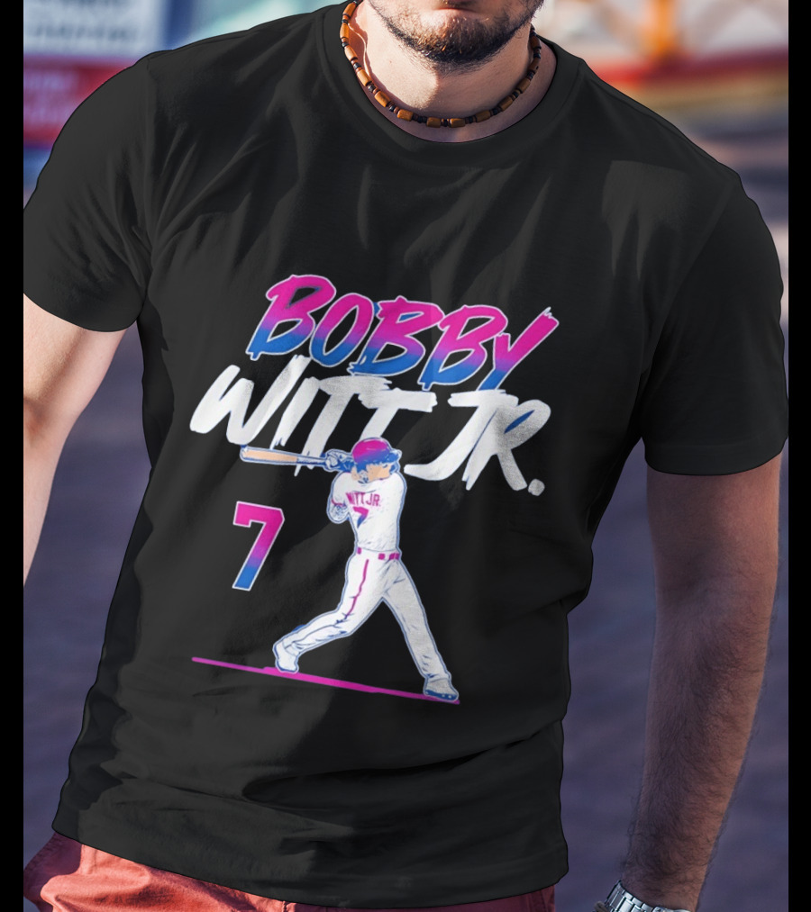 Bobby Witt Jr Kansas City Royals Number 7 Player Baseball Batting Action T-Shirt
