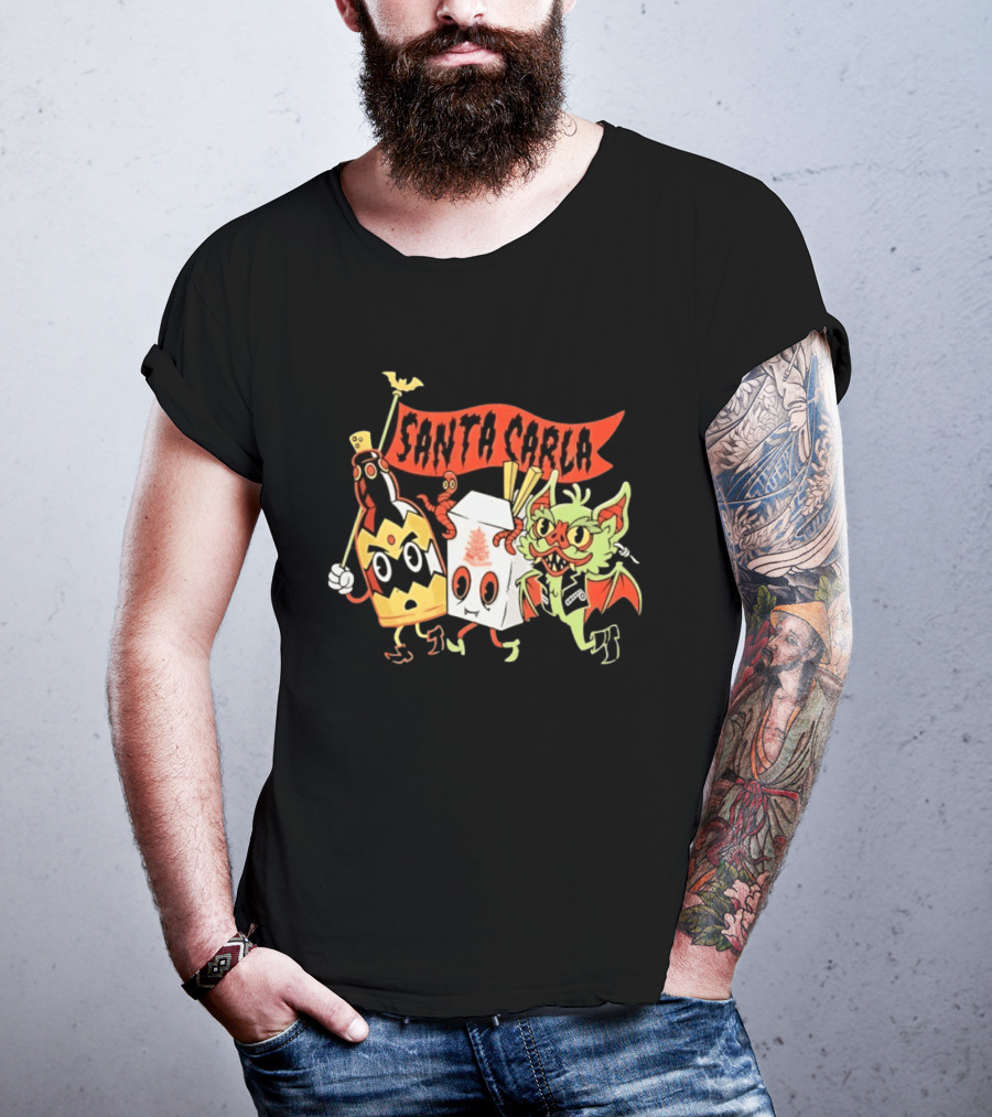 Santa Carla Cartoon Vampire Characters And Food Box With Flag T-Shirt