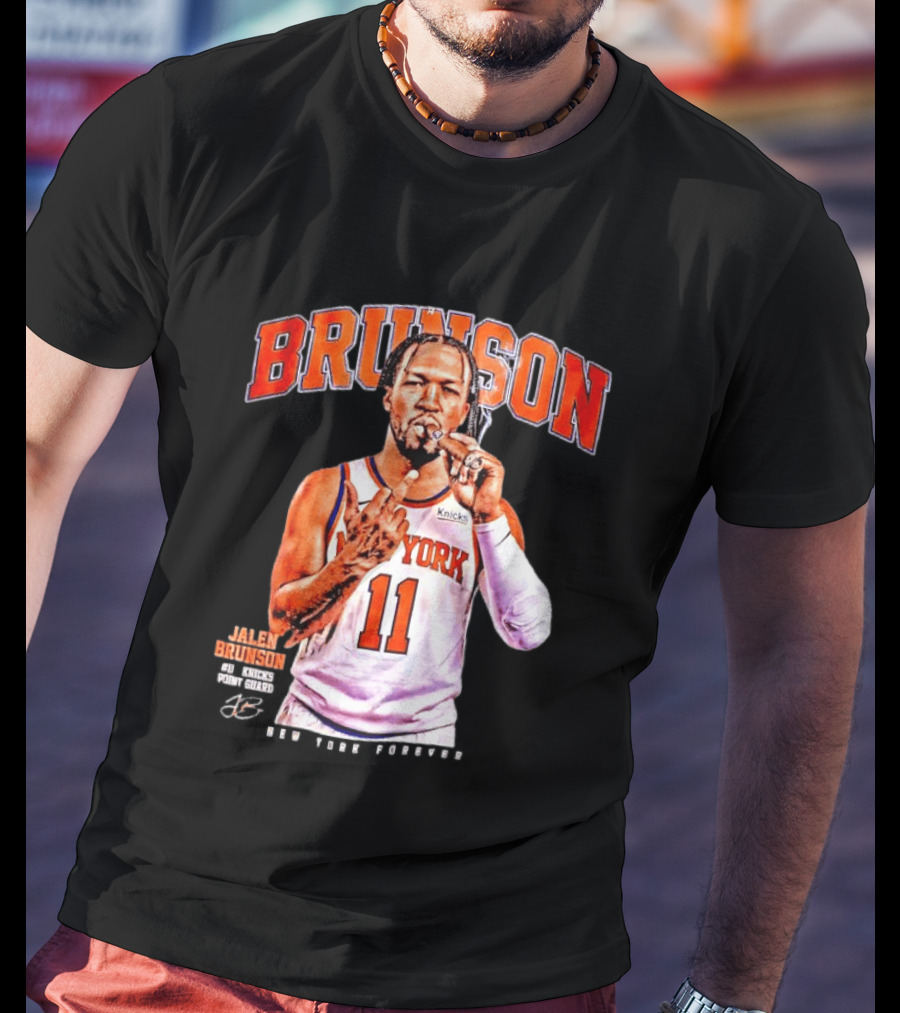 Jalen Brunson Middle Finger New York Knicks NBA Point Guard Brunson 11 Old Yolk Records Knicks T-Shirt