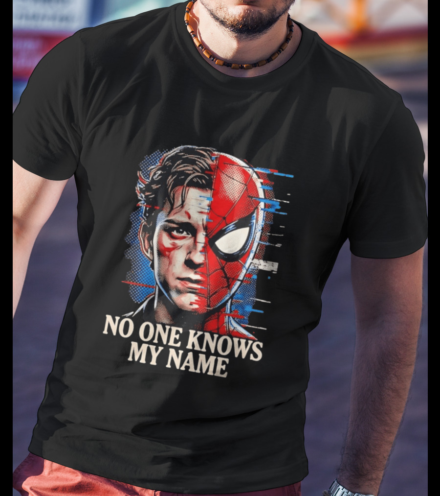 Tom Holland Spider Man No One Knows My Name Split Face Comic T-Shirt