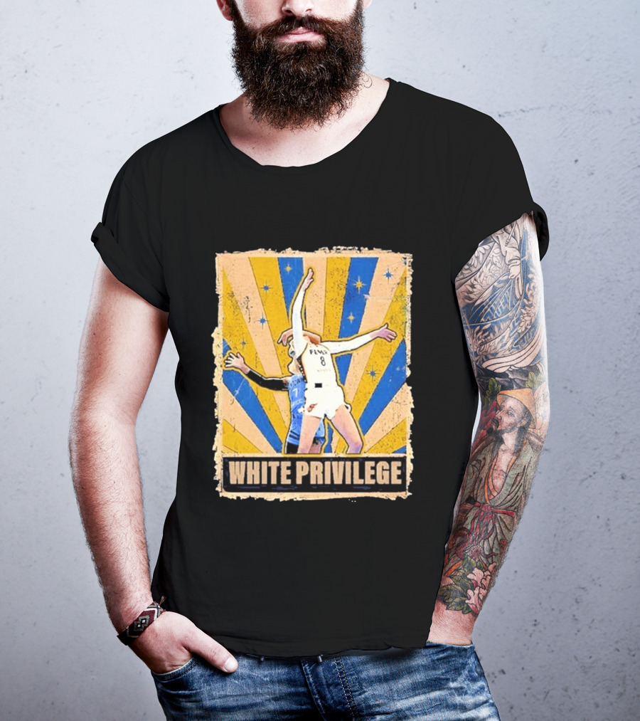 White Privilege Basketball Collision Moment Blue Yellow Starburst T-Shirt