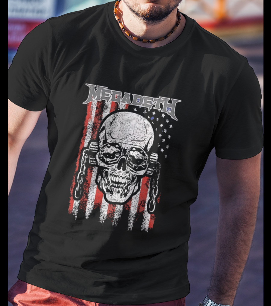 Megadeth American Flag Skull Distressed Chain T-Shirt