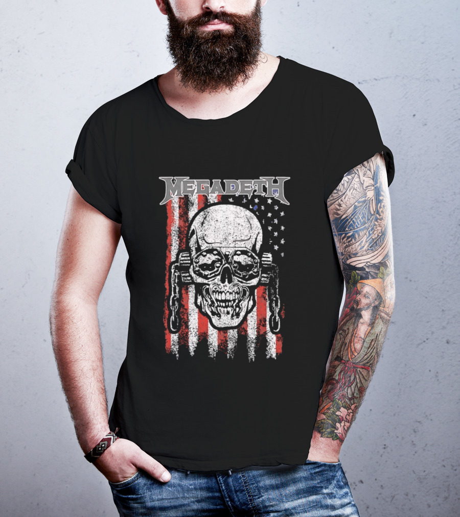Megadeth American Flag Skull Distressed Chain T-Shirt