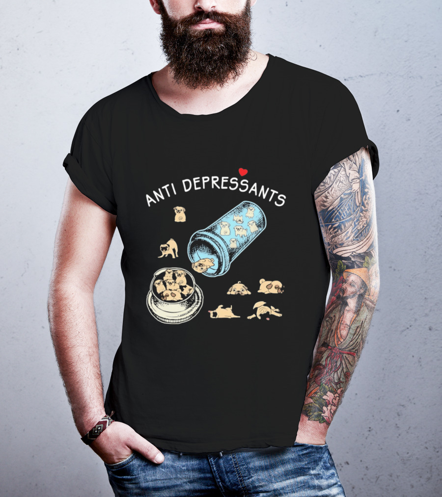 Anti Depressants Pug Puppies In Pill Bottle T-Shirt