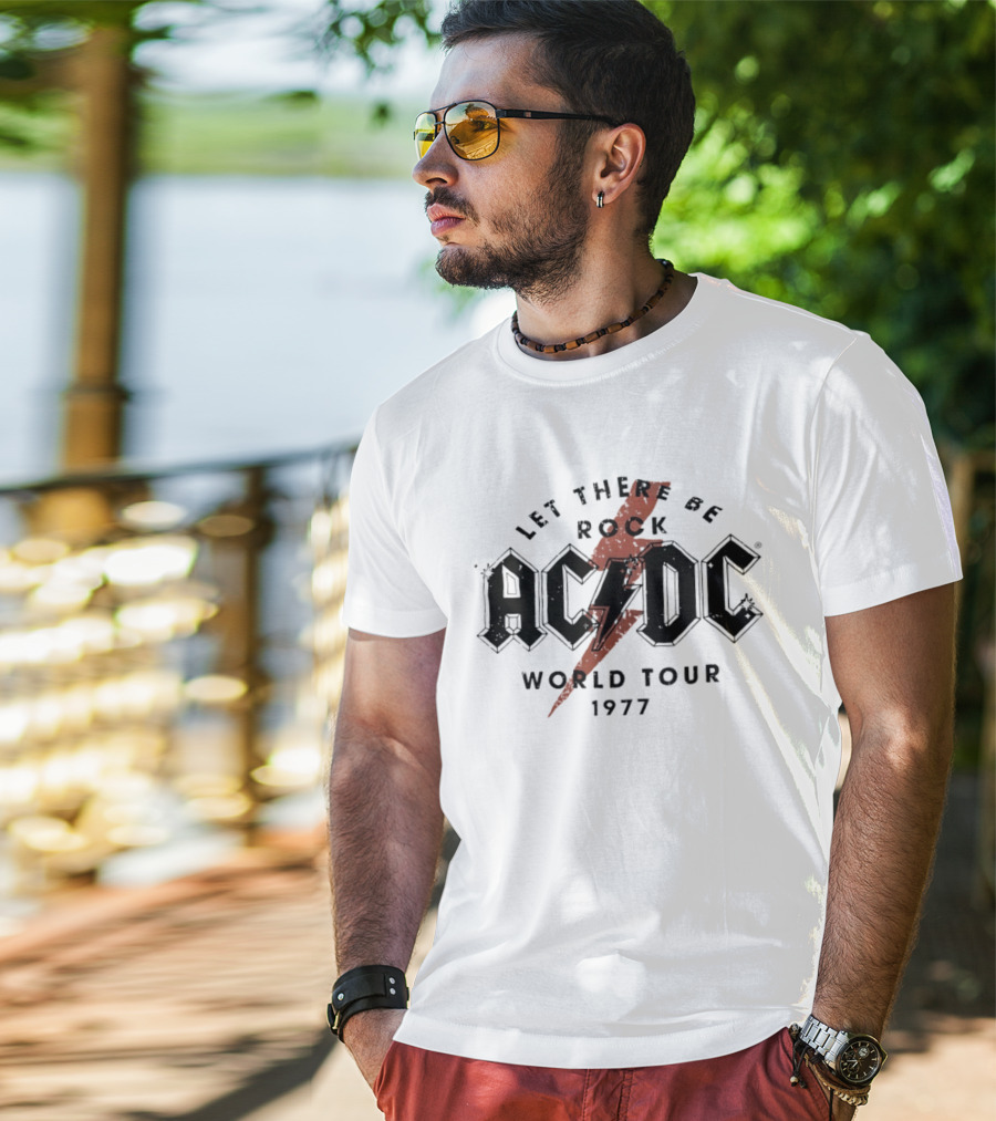 AC DC Let There Be Rock 1977 World Tour Lightning Bolt T-Shirt