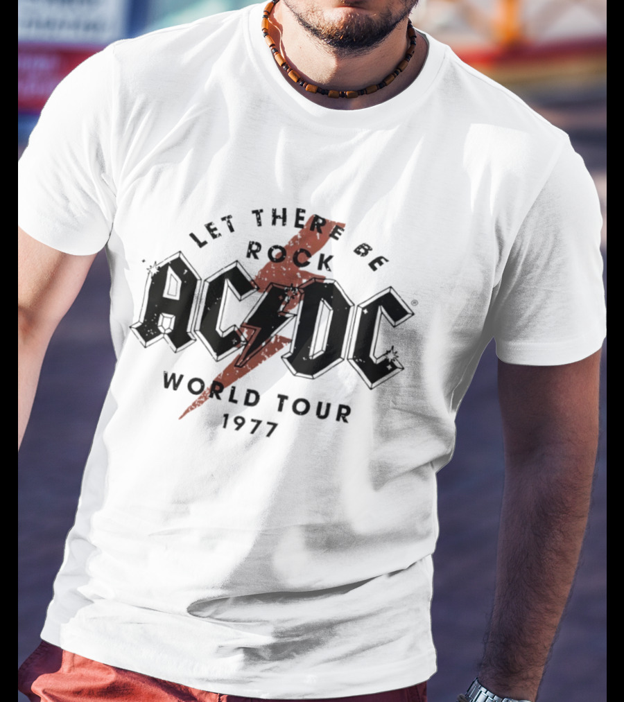 AC DC Let There Be Rock 1977 World Tour Lightning Bolt T-Shirt