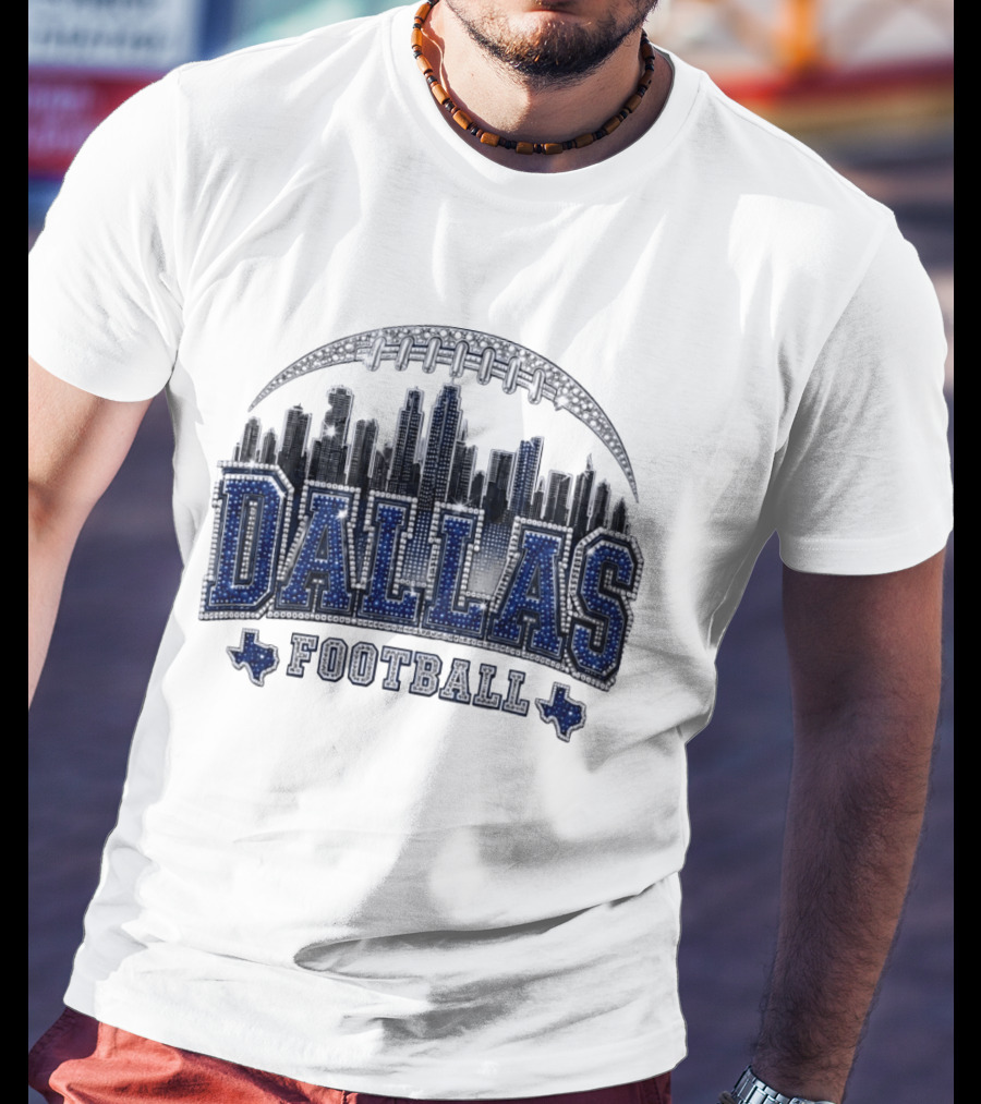 Dallas Football Skyline Rhinestone Texas Cityscape T-Shirt