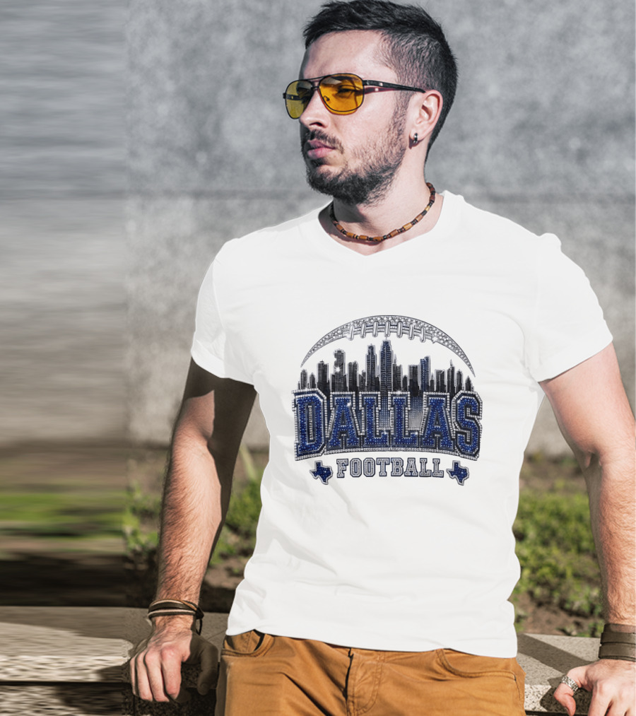 Dallas Football Skyline Rhinestone Texas Cityscape T-Shirt