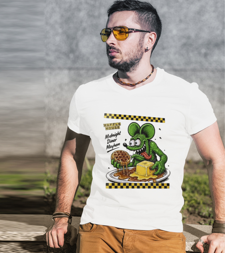 Rat Fink Waffle House Midnight Diner Mayhem Stay Golden T-Shirt