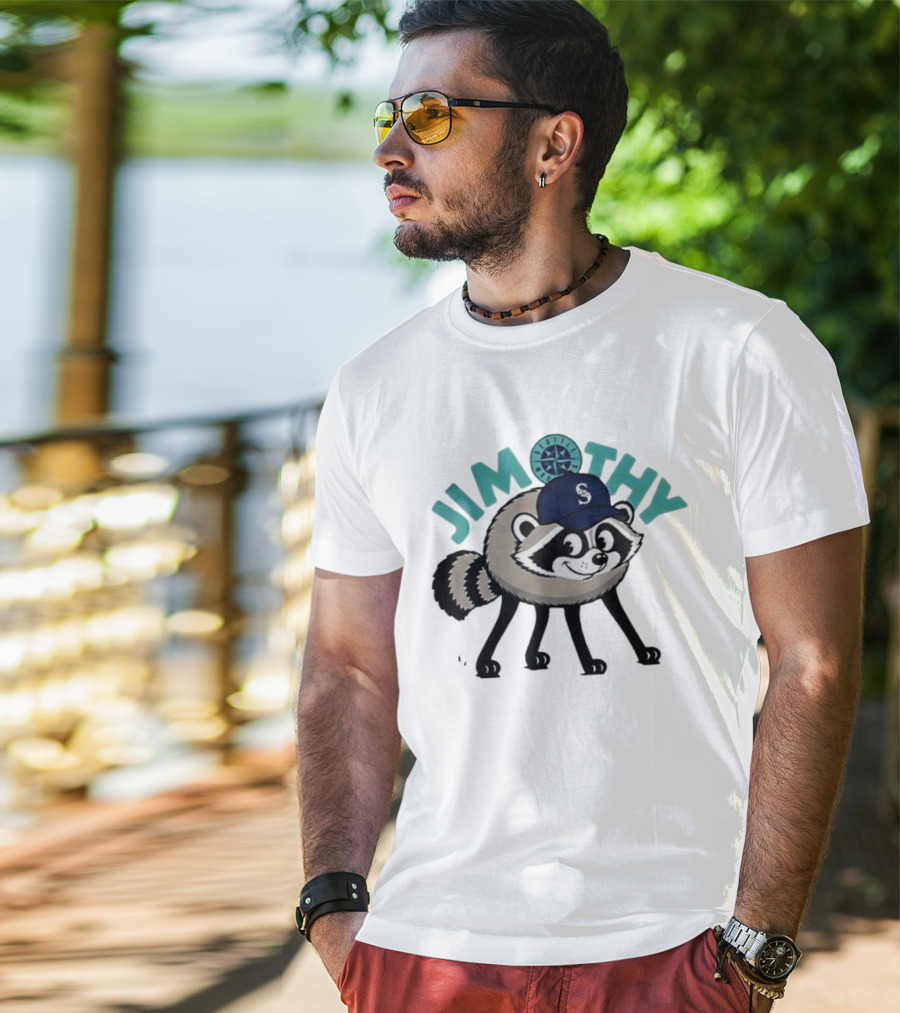 Seattle Mariners Jimothy Raccoon Character With Team Cap And Compass T-Shirt