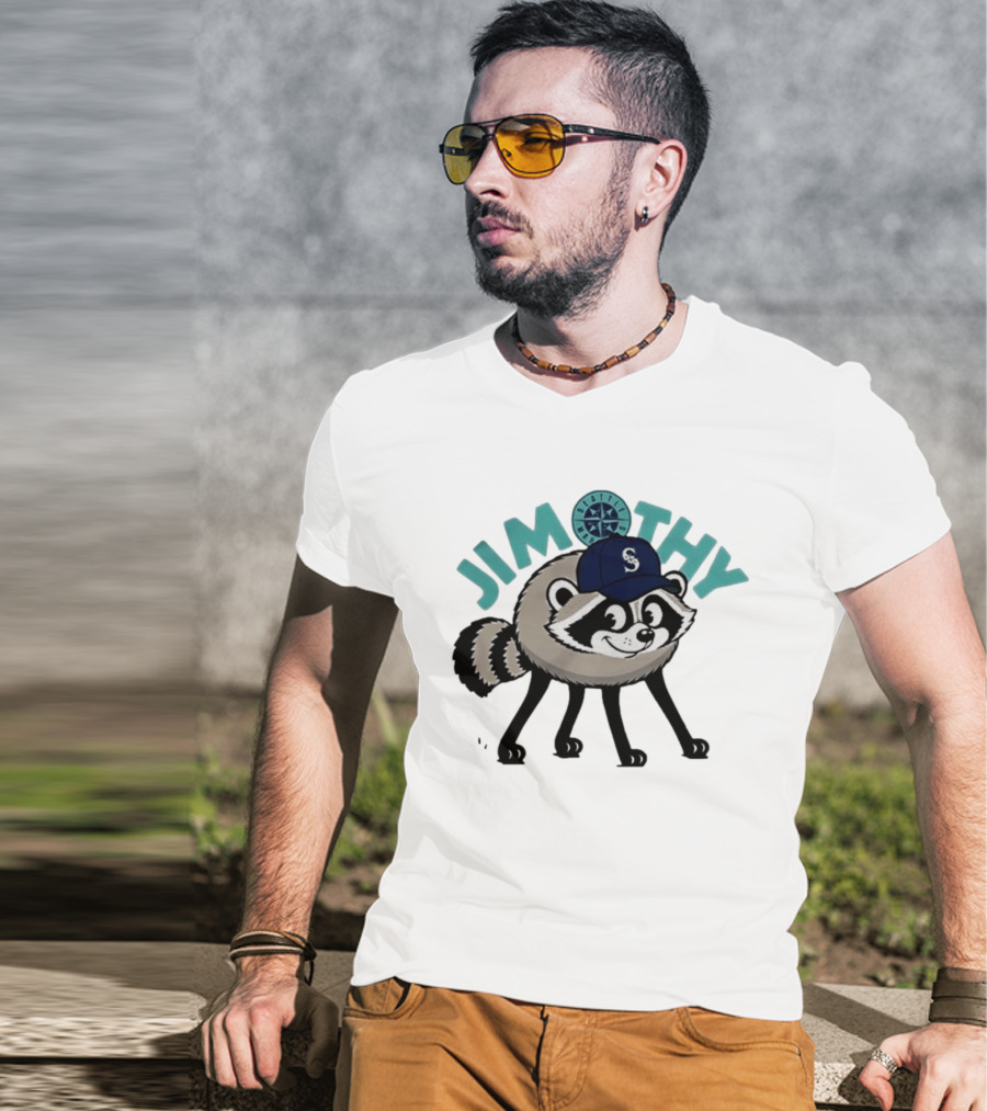 Seattle Mariners Jimothy Raccoon Character With Team Cap And Compass T-Shirt