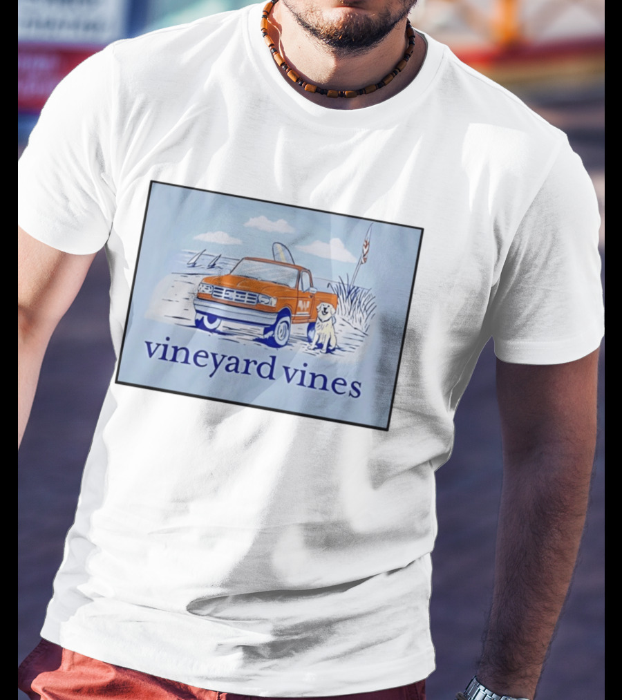 Vineyard Vines Beach Dog And Surf Truck Scene With Golden Retriever T-Shirt