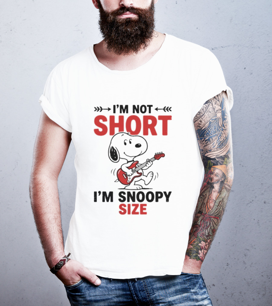 Snoopy Beagle Cartoon I'm Not Short I'm Snoopy Size Guitar Music T-Shirt