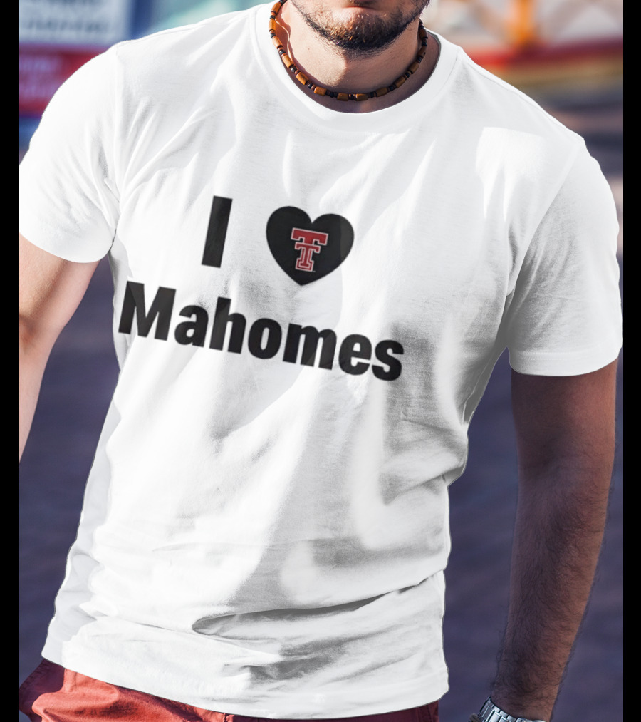 Texas Tech Red Raiders I Love Mahomes Double Heart Black T-Shirt