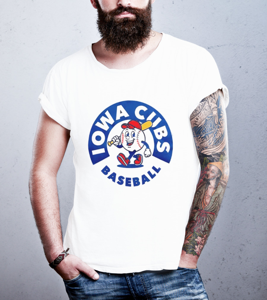 Iowa Cubs MLB Baseball Cartoon Walking Ball Bat Red Cap T-Shirt