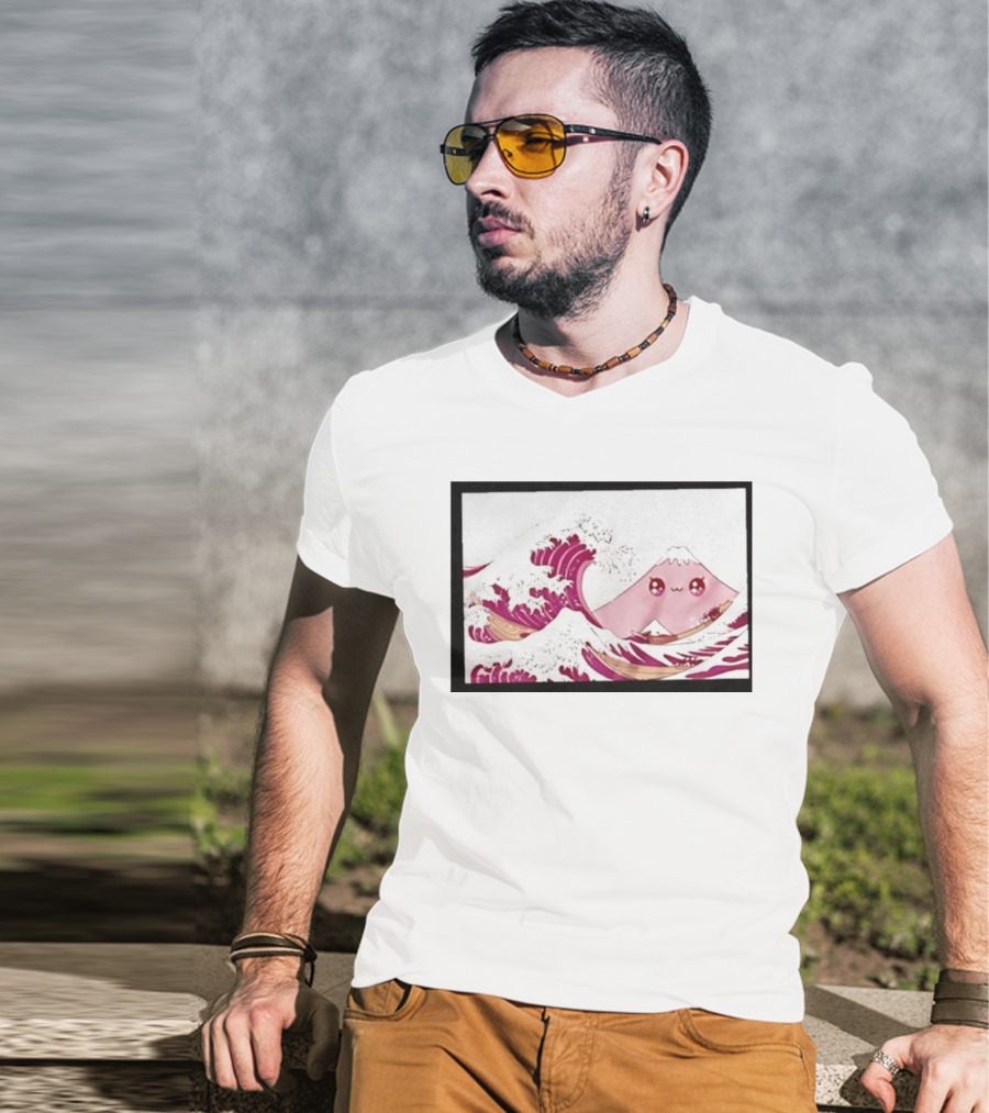 Kawaii Great Wave Pink Mountain Anime T-Shirt