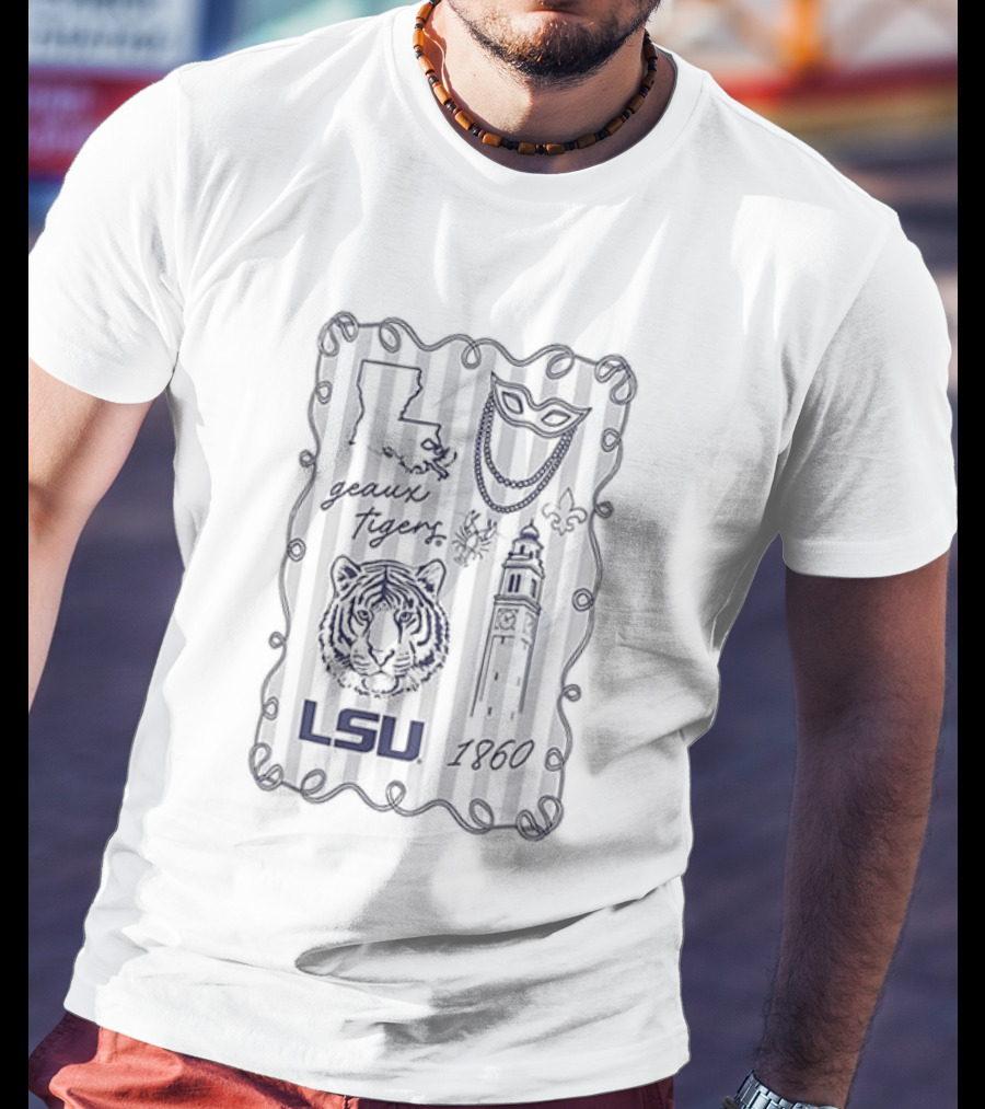 LSU Tigers Geaux Tigers Campus Sketch Frame With LSU And Tiger T-Shirt