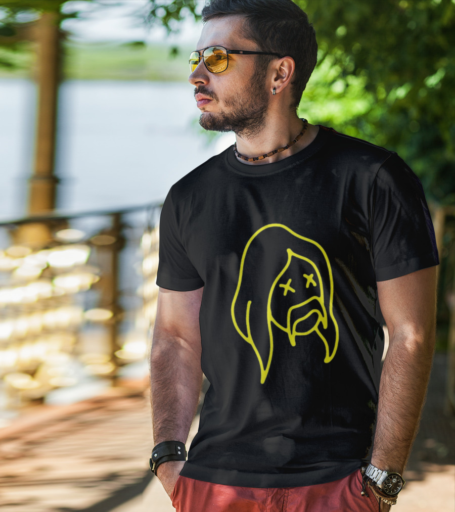 Austin Meade Store Blackout Black Neon Yellow Face Lines T-Shirt