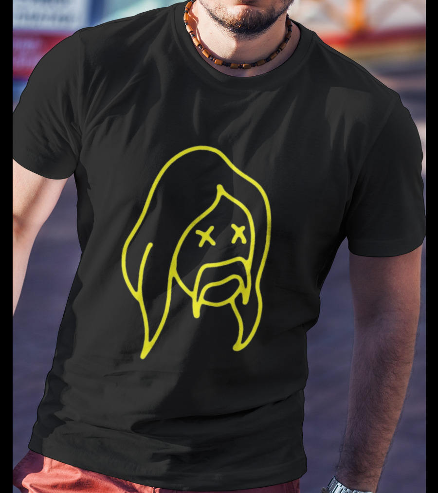 Austin Meade Store Blackout Black Neon Yellow Face Lines T-Shirt