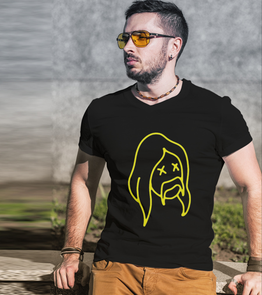 Austin Meade Store Blackout Black Neon Yellow Face Lines T-Shirt