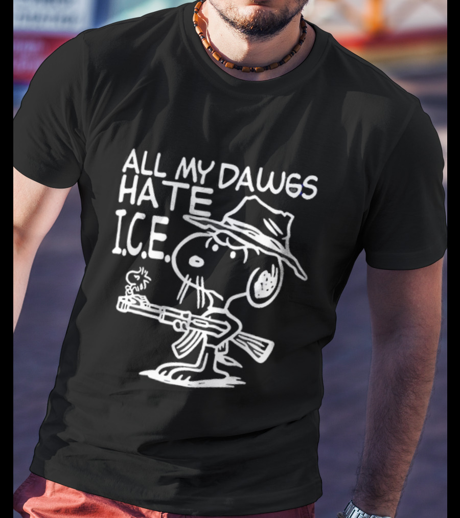 Snoopy Cowboy All My Dawgs Hate Ice Peanuts Character Funny Western T-Shirt