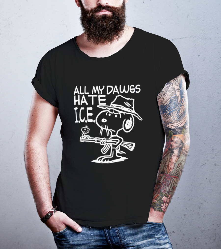 Snoopy Cowboy All My Dawgs Hate Ice Peanuts Character Funny Western T-Shirt