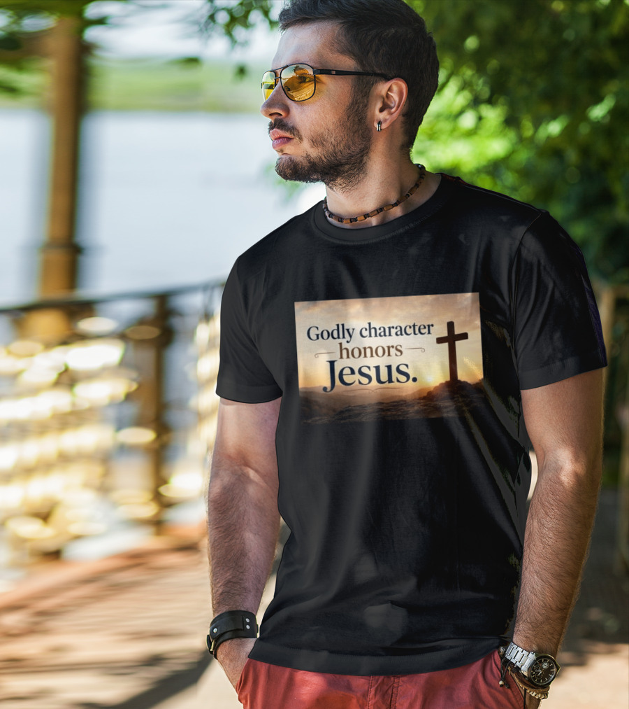 Godly Character Honors Jesus Cross At Sunset T-Shirt