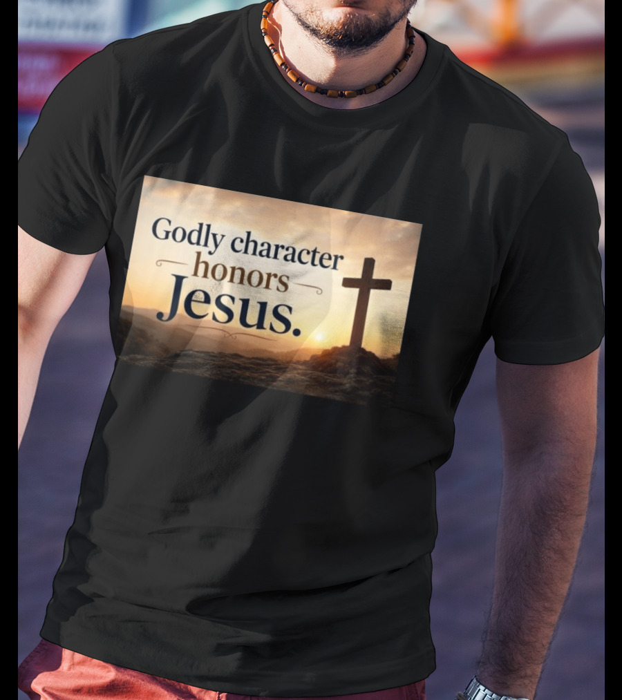 Godly Character Honors Jesus Cross At Sunset T-Shirt