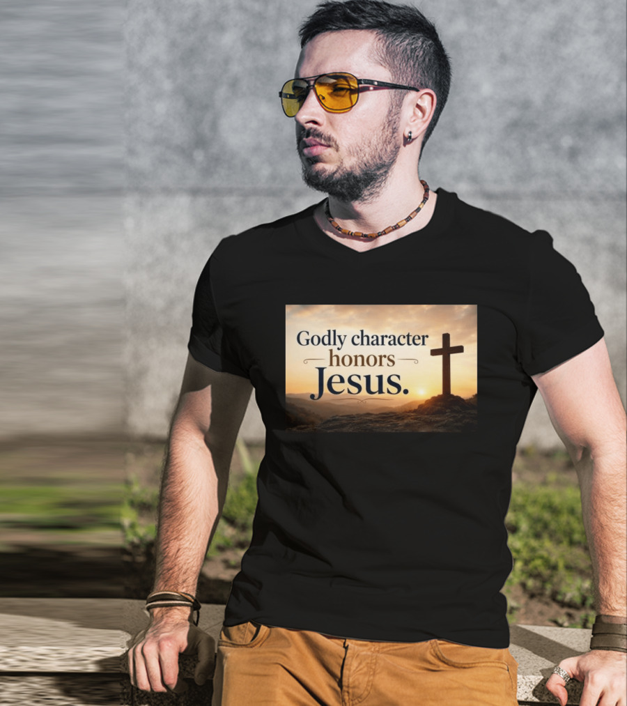 Godly Character Honors Jesus Cross At Sunset T-Shirt
