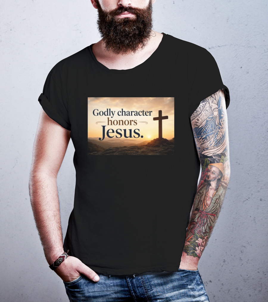 Godly Character Honors Jesus Cross At Sunset T-Shirt