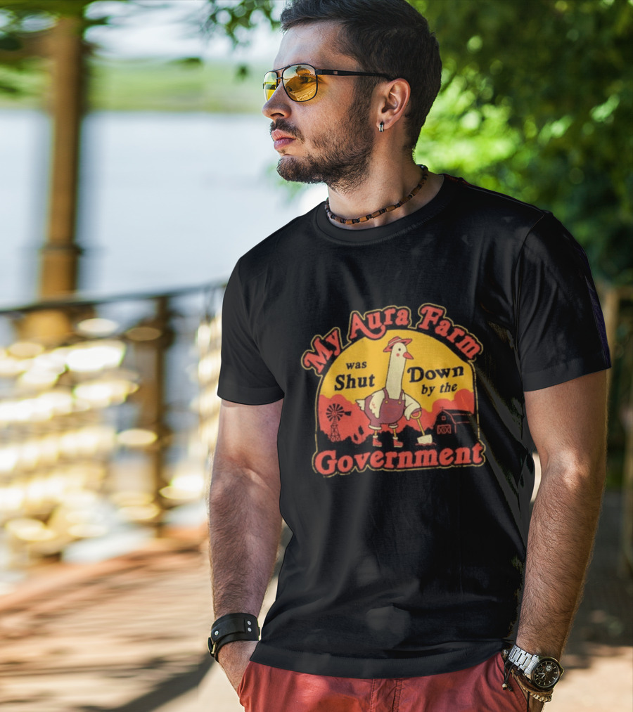 My Aura Farm Was Shut Down By The Government Goose Vintage Farmyard Scene T-Shirt