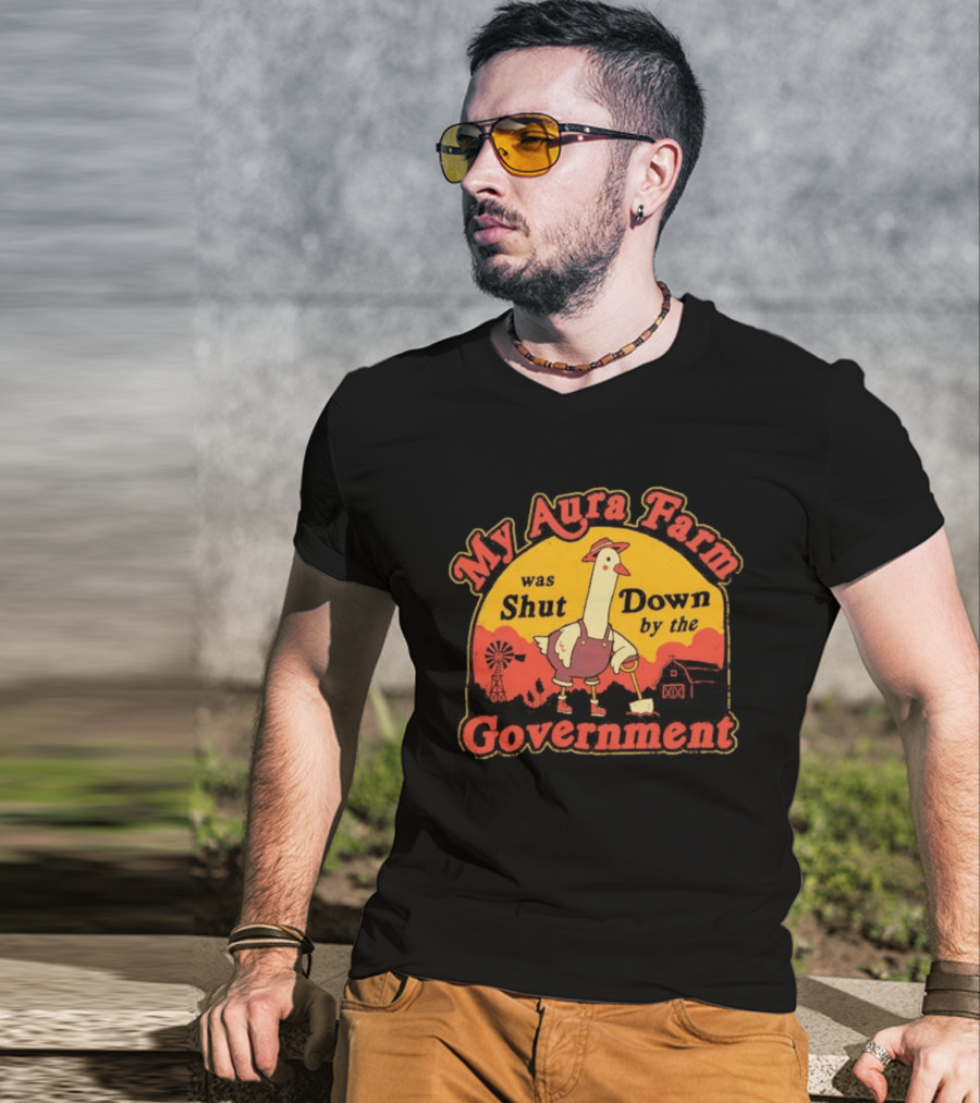 My Aura Farm Was Shut Down By The Government Goose Vintage Farmyard Scene T-Shirt