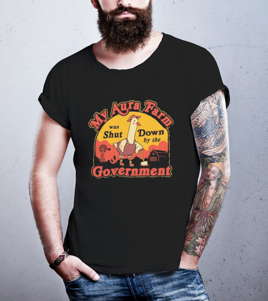 My Aura Farm Was Shut Down By The Government Goose Vintage Farmyard Scene T-Shirt