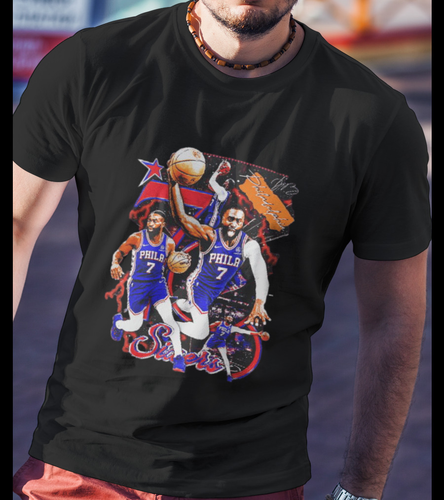 Tyrese Maxey Philadelphia Sixers Basketball Phila 7 NBA Player Action T-Shirt
