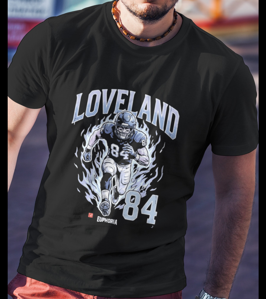 Loveland 84 Euphoria Football Player Blue Flames Athletic T-Shirt