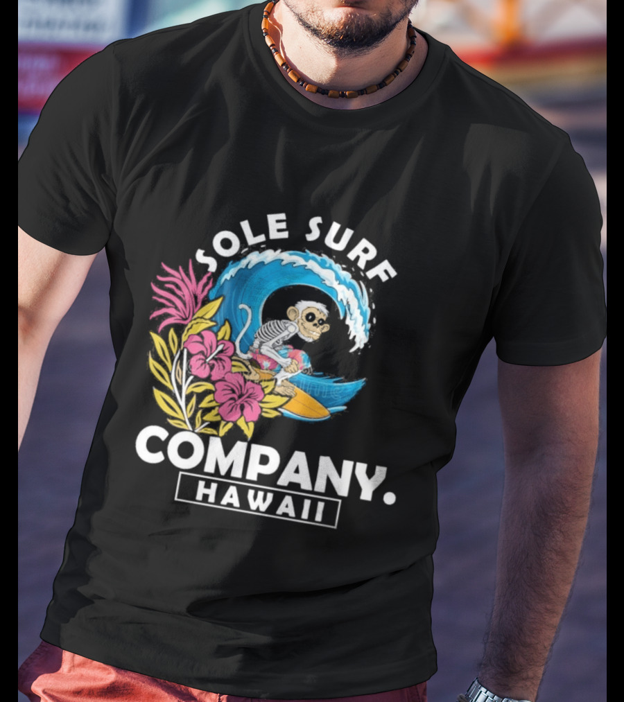 Sole Surf Company Hawaii Monkey Wave Flower Surfing T-Shirt