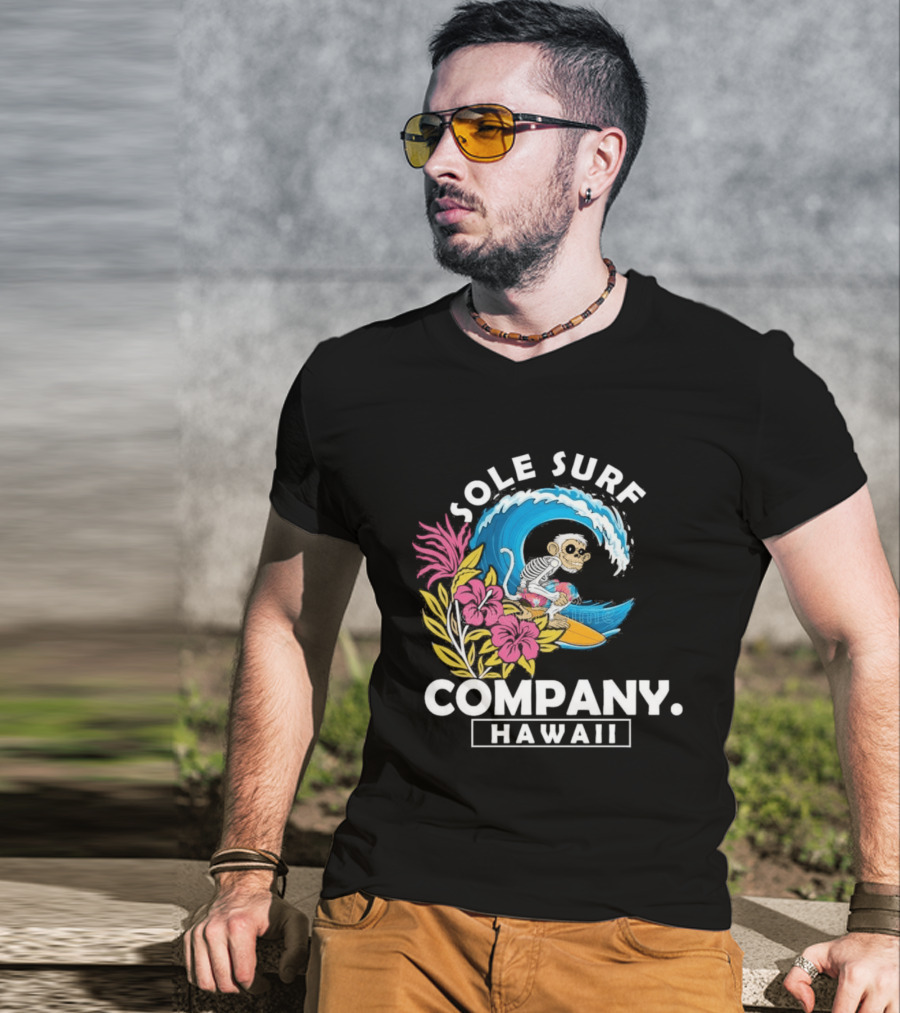 Sole Surf Company Hawaii Monkey Wave Flower Surfing T-Shirt