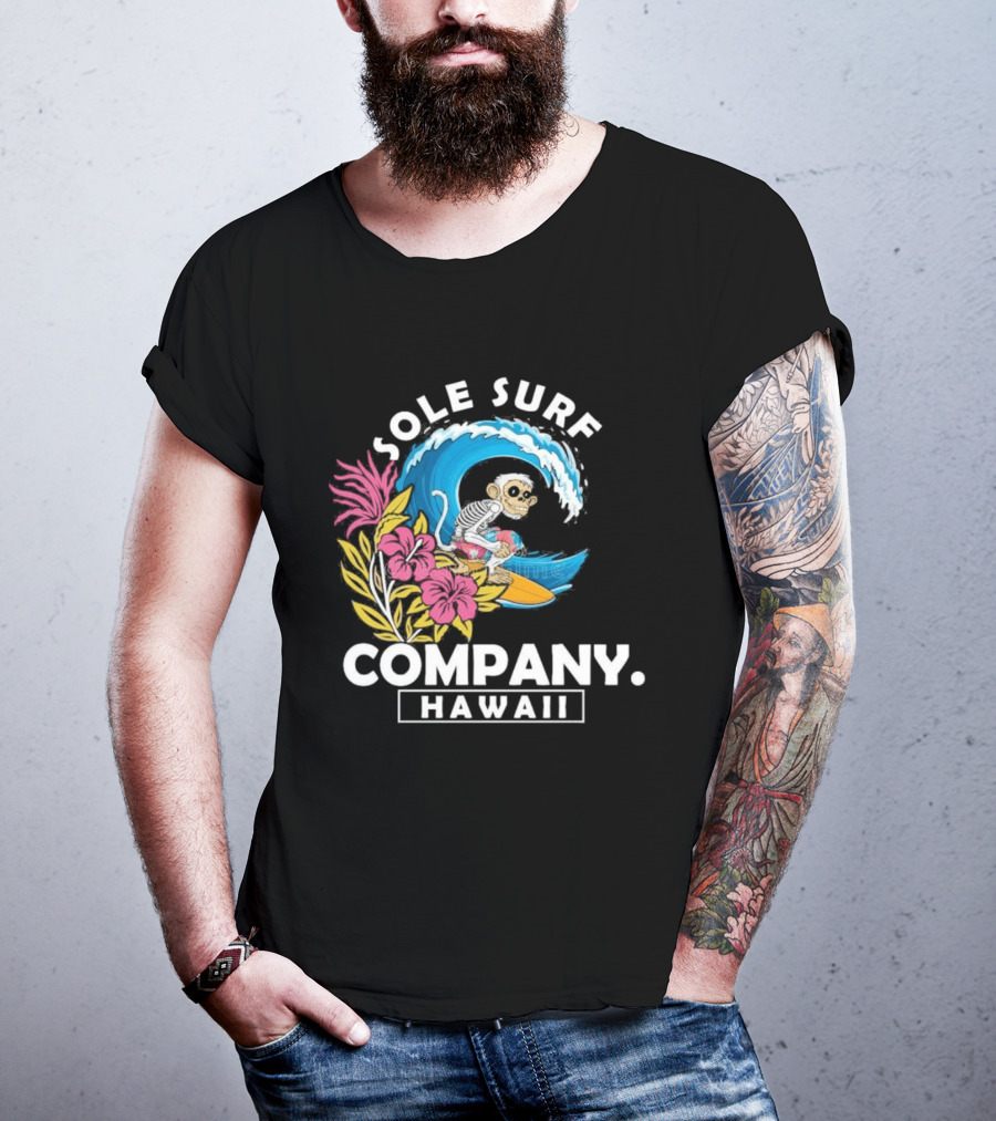 Sole Surf Company Hawaii Monkey Wave Flower Surfing T-Shirt