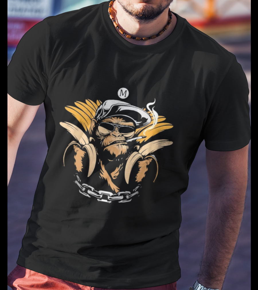 Monkey With Bananas Cool Smoking Shades Chain Hat T-Shirt