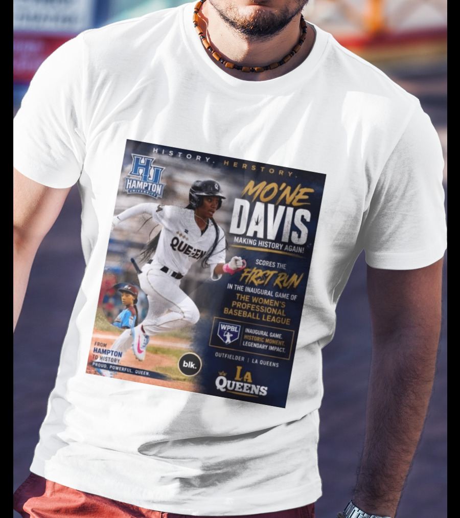 Mo'ne Davis First Run Inaugural Women's Professional Baseball League LA Queens Hampton History T-Shirt