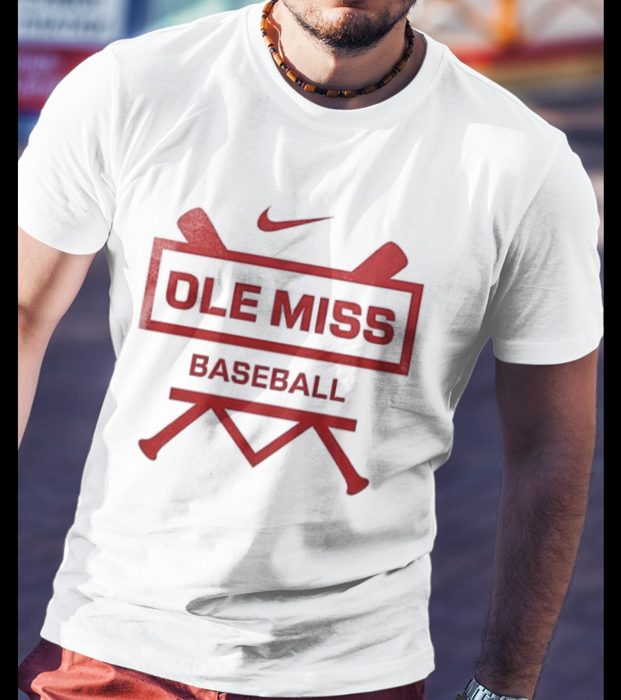 Ole Miss Baseball Nike Let's Go Rebell Crossed Bats T-Shirt