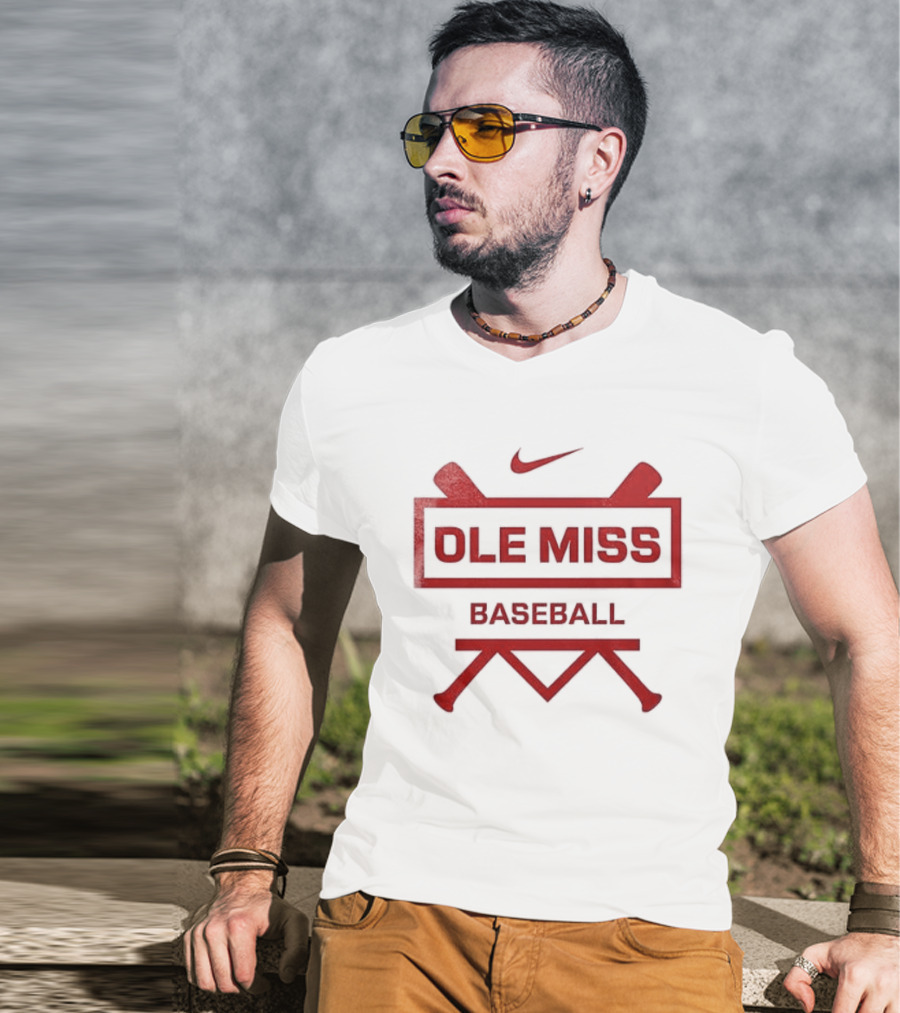 Ole Miss Baseball Nike Let's Go Rebell Crossed Bats T-Shirt