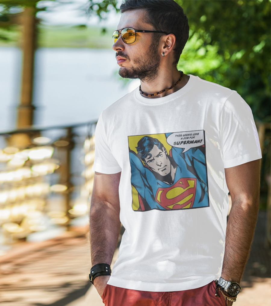 This Looks Like A Job For Superman Comic Panel Classic Superman Heroic Pose T-Shirt