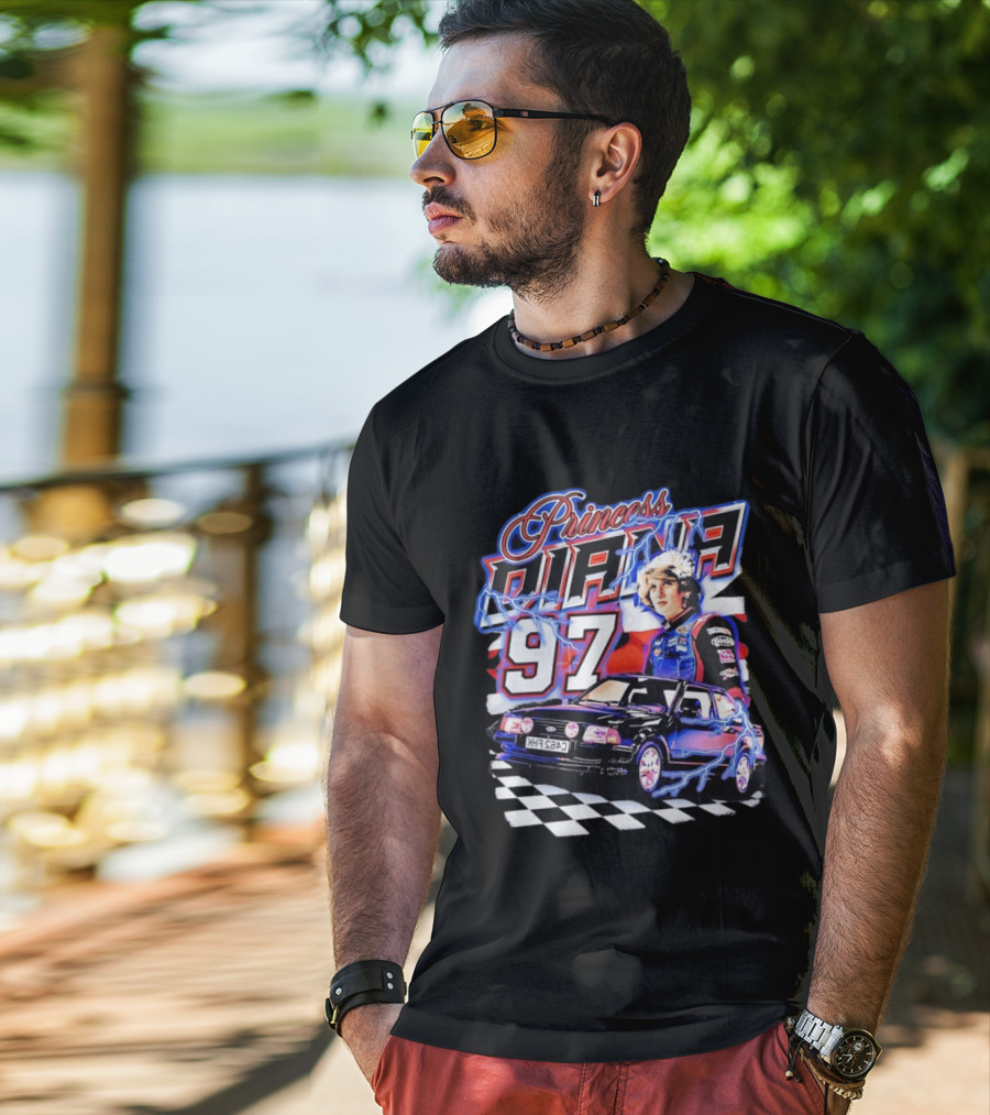 Princess Diana 97 Racing NASCAR Checkered Lightning Car T-Shirt
