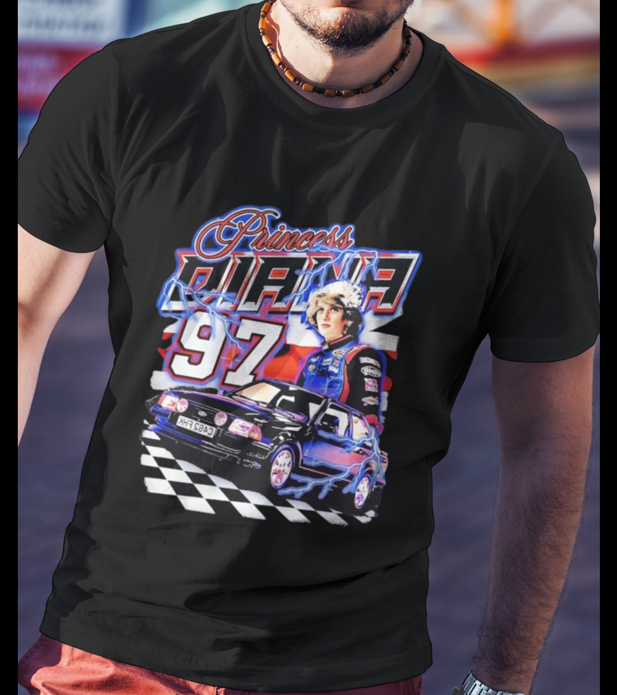 Princess Diana 97 Racing NASCAR Checkered Lightning Car T-Shirt